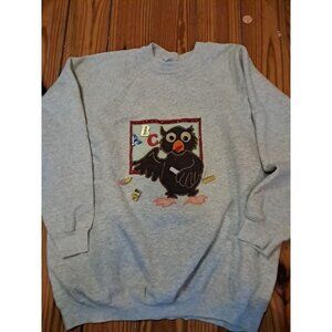 Vintage Granny Core Sweater Owl Books Teacher Size Med Hand Made